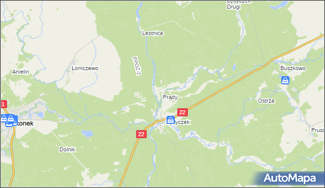 mapa Prądy gmina Czarne, Prądy gmina Czarne na mapie Targeo