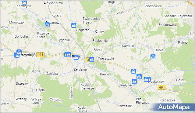 mapa Praszczyki, Praszczyki na mapie Targeo