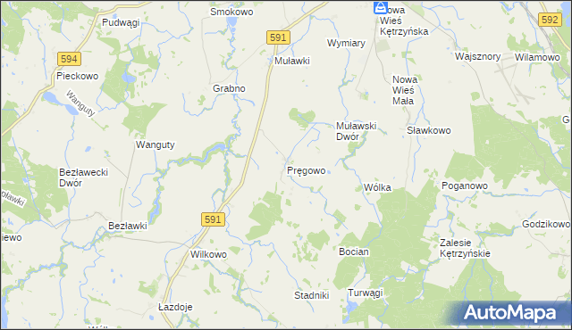 mapa Pręgowo gmina Kętrzyn, Pręgowo gmina Kętrzyn na mapie Targeo
