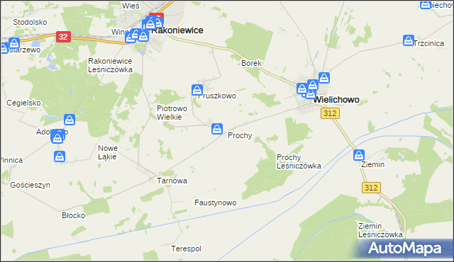 mapa Prochy gmina Wielichowo, Prochy gmina Wielichowo na mapie Targeo