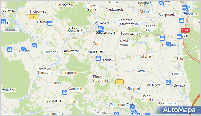 mapa Promnik gmina Strawczyn, Promnik gmina Strawczyn na mapie Targeo