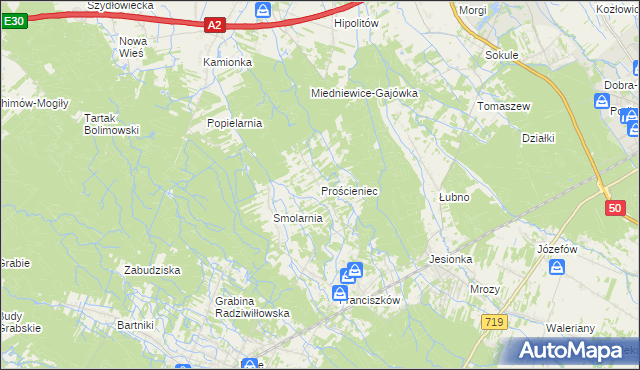 mapa Prościeniec, Prościeniec na mapie Targeo