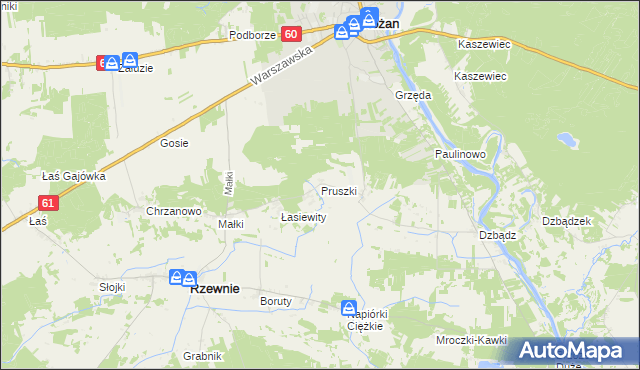 mapa Pruszki gmina Rzewnie, Pruszki gmina Rzewnie na mapie Targeo