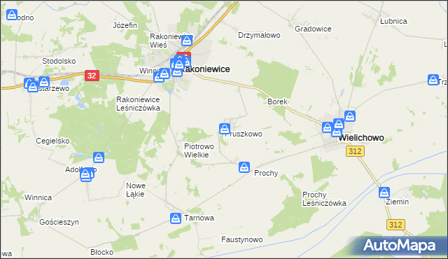 mapa Pruszkowo gmina Wielichowo, Pruszkowo gmina Wielichowo na mapie Targeo