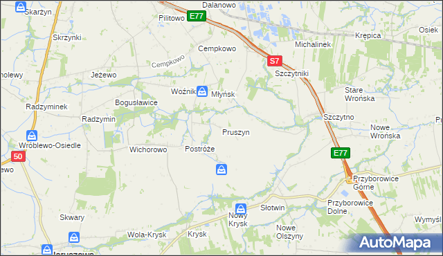 mapa Pruszyn gmina Płońsk, Pruszyn gmina Płońsk na mapie Targeo