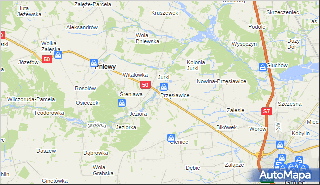 mapa Przęsławice gmina Pniewy, Przęsławice gmina Pniewy na mapie Targeo