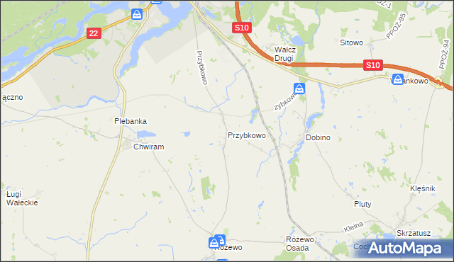mapa Przybkowo gmina Wałcz, Przybkowo gmina Wałcz na mapie Targeo