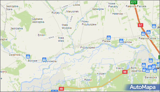 mapa Przybyszew gmina Promna, Przybyszew gmina Promna na mapie Targeo