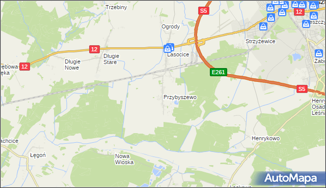 mapa Przybyszewo gmina Święciechowa, Przybyszewo gmina Święciechowa na mapie Targeo