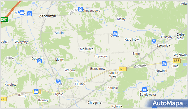 mapa Przykory gmina Zabrodzie, Przykory gmina Zabrodzie na mapie Targeo