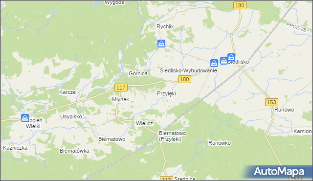mapa Przyłęki gmina Trzcianka, Przyłęki gmina Trzcianka na mapie Targeo