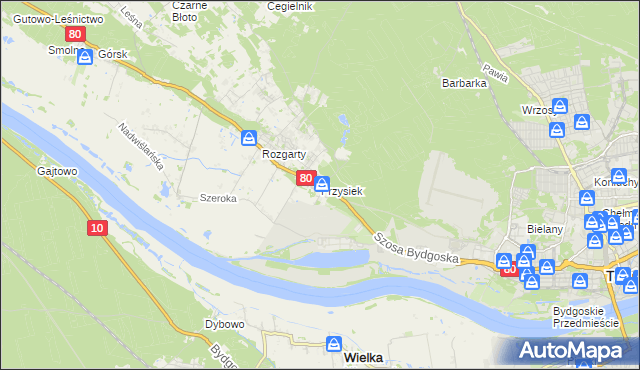 mapa Przysiek gmina Zławieś Wielka, Przysiek gmina Zławieś Wielka na mapie Targeo