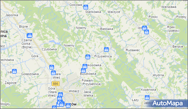 mapa Przysietnica gmina Brzozów, Przysietnica gmina Brzozów na mapie Targeo
