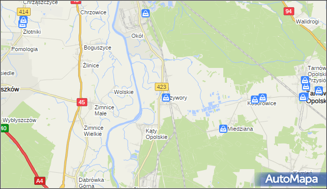 mapa Przywory gmina Tarnów Opolski, Przywory gmina Tarnów Opolski na mapie Targeo