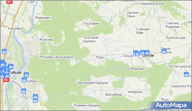mapa Psary gmina Obryte, Psary gmina Obryte na mapie Targeo