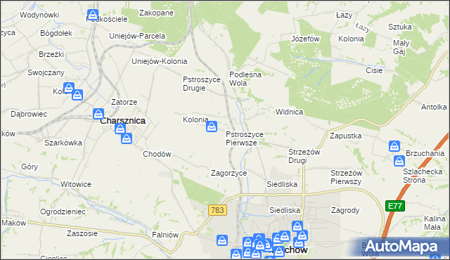 mapa Pstroszyce Pierwsze, Pstroszyce Pierwsze na mapie Targeo