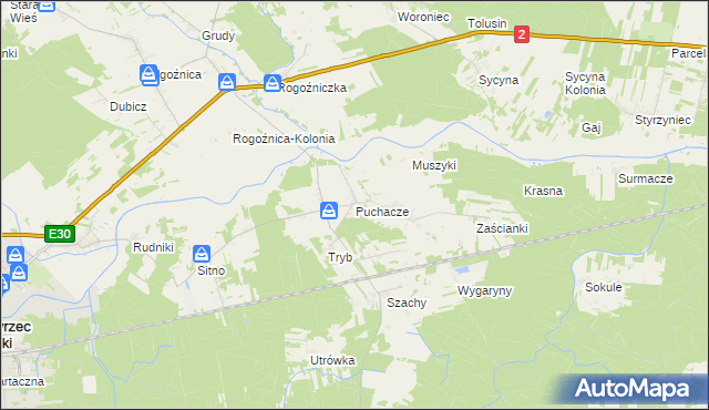 mapa Puchacze gmina Międzyrzec Podlaski, Puchacze gmina Międzyrzec Podlaski na mapie Targeo