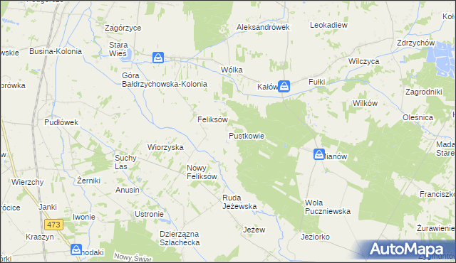 mapa Pustkowie gmina Poddębice, Pustkowie gmina Poddębice na mapie Targeo