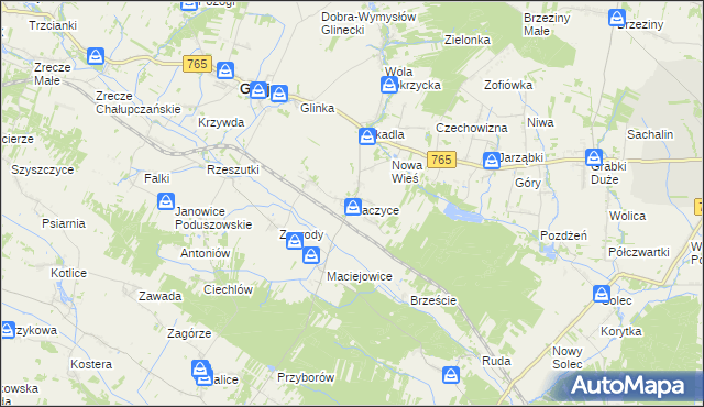 mapa Raczyce gmina Gnojno, Raczyce gmina Gnojno na mapie Targeo