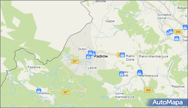 mapa Radków powiat kłodzki, Radków powiat kłodzki na mapie Targeo