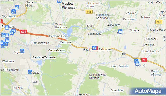 mapa Radlin gmina Górno, Radlin gmina Górno na mapie Targeo