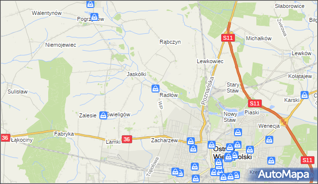 mapa Radłów gmina Raszków, Radłów gmina Raszków na mapie Targeo