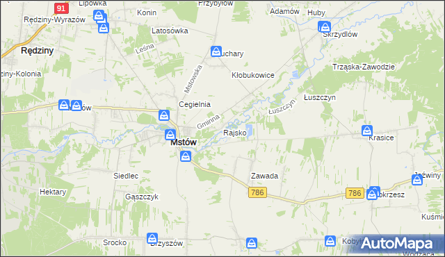 mapa Rajsko gmina Mstów, Rajsko gmina Mstów na mapie Targeo