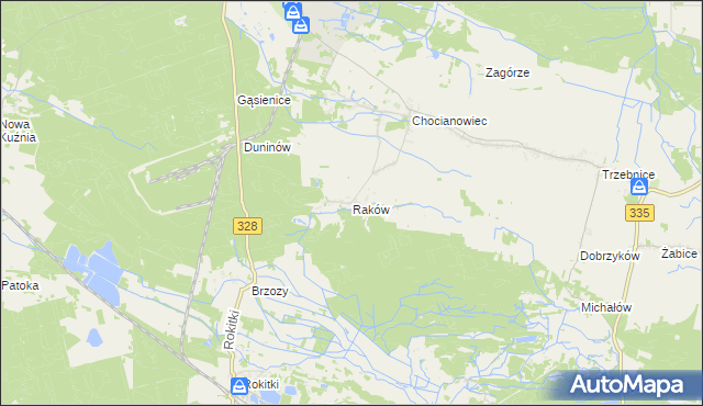 mapa Raków gmina Chocianów, Raków gmina Chocianów na mapie Targeo