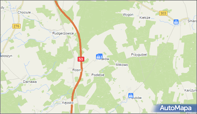 mapa Raków gmina Świebodzin, Raków gmina Świebodzin na mapie Targeo