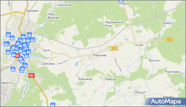 mapa Rakowiec gmina Kwidzyn, Rakowiec gmina Kwidzyn na mapie Targeo
