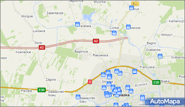 mapa Rakowiska gmina Biała Podlaska, Rakowiska gmina Biała Podlaska na mapie Targeo