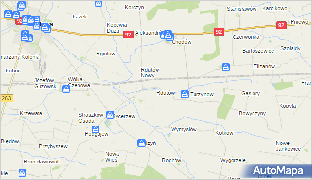 mapa Rdutów gmina Chodów, Rdutów gmina Chodów na mapie Targeo