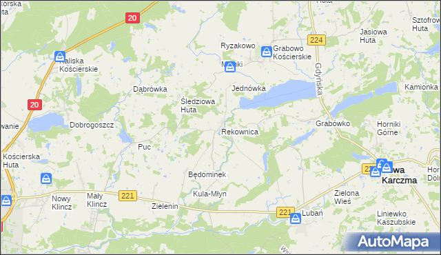 mapa Rekownica gmina Nowa Karczma, Rekownica gmina Nowa Karczma na mapie Targeo