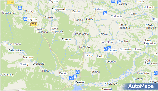 mapa Rembów gmina Raków, Rembów gmina Raków na mapie Targeo