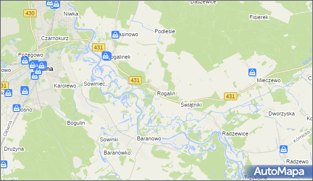 mapa Rogalin gmina Mosina, Rogalin gmina Mosina na mapie Targeo