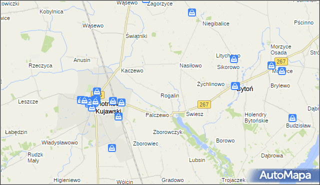 mapa Rogalin gmina Piotrków Kujawski, Rogalin gmina Piotrków Kujawski na mapie Targeo