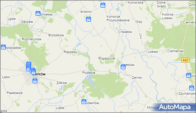 mapa Rogaszyce gmina Żerków, Rogaszyce gmina Żerków na mapie Targeo