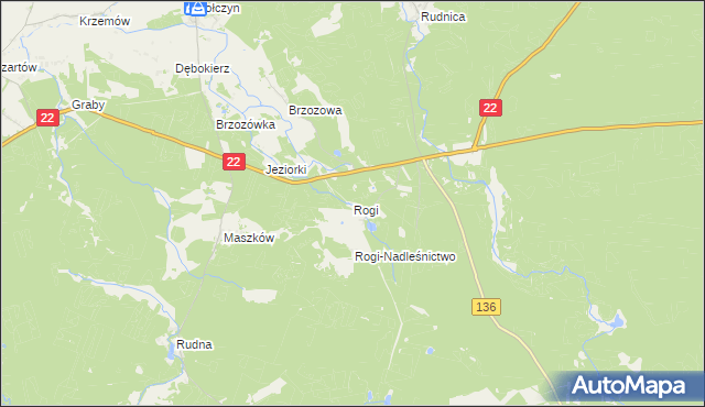 mapa Rogi gmina Lubniewice, Rogi gmina Lubniewice na mapie Targeo