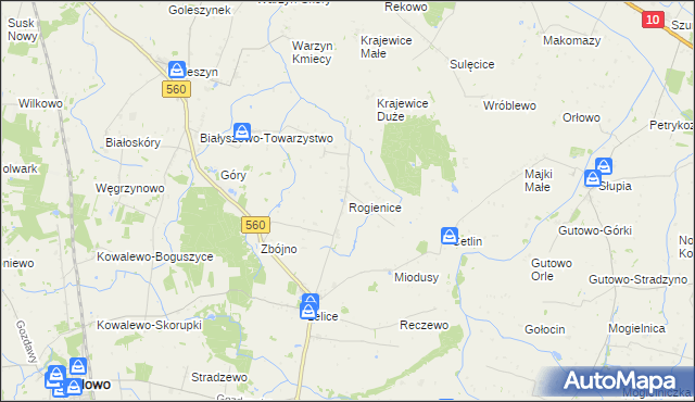 mapa Rogienice gmina Gozdowo, Rogienice gmina Gozdowo na mapie Targeo