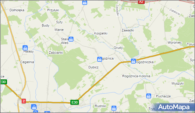 mapa Rogoźnica gmina Międzyrzec Podlaski, Rogoźnica gmina Międzyrzec Podlaski na mapie Targeo