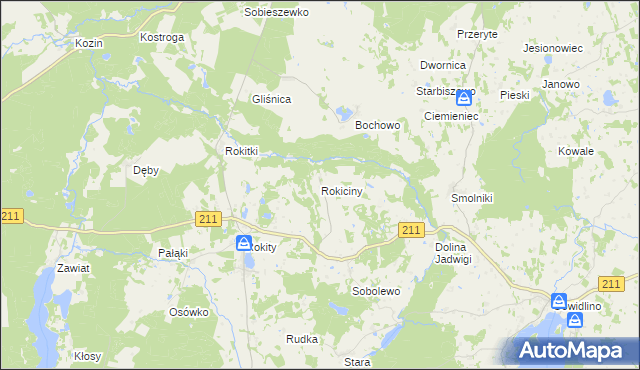 mapa Rokiciny gmina Czarna Dąbrówka, Rokiciny gmina Czarna Dąbrówka na mapie Targeo