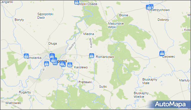 mapa Romankowo, Romankowo na mapie Targeo