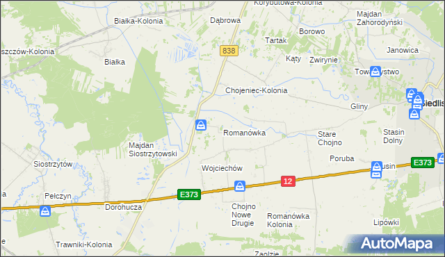 mapa Romanówka gmina Siedliszcze, Romanówka gmina Siedliszcze na mapie Targeo