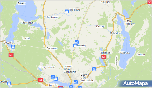 mapa Romany gmina Szczytno, Romany gmina Szczytno na mapie Targeo