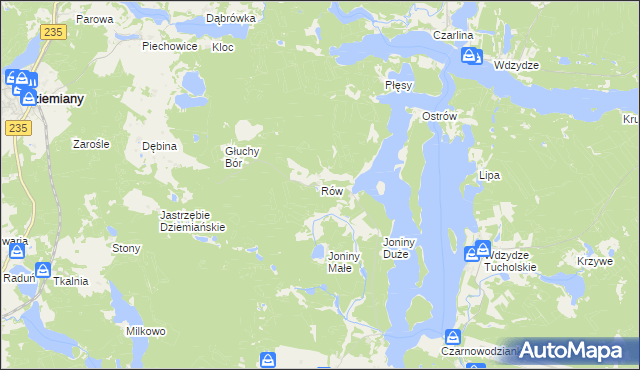 mapa Rów gmina Dziemiany, Rów gmina Dziemiany na mapie Targeo