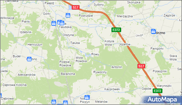 mapa Rowy gmina Łaskarzew, Rowy gmina Łaskarzew na mapie Targeo