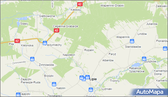 mapa Rozalin gmina Lipie, Rozalin gmina Lipie na mapie Targeo