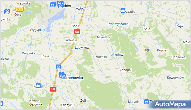 mapa Rozalin gmina Strachówka, Rozalin gmina Strachówka na mapie Targeo