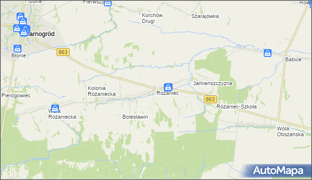 mapa Różaniec gmina Tarnogród, Różaniec gmina Tarnogród na mapie Targeo