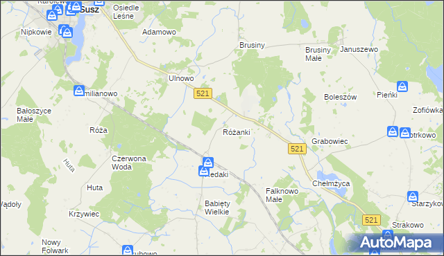 mapa Różanki gmina Susz, Różanki gmina Susz na mapie Targeo
